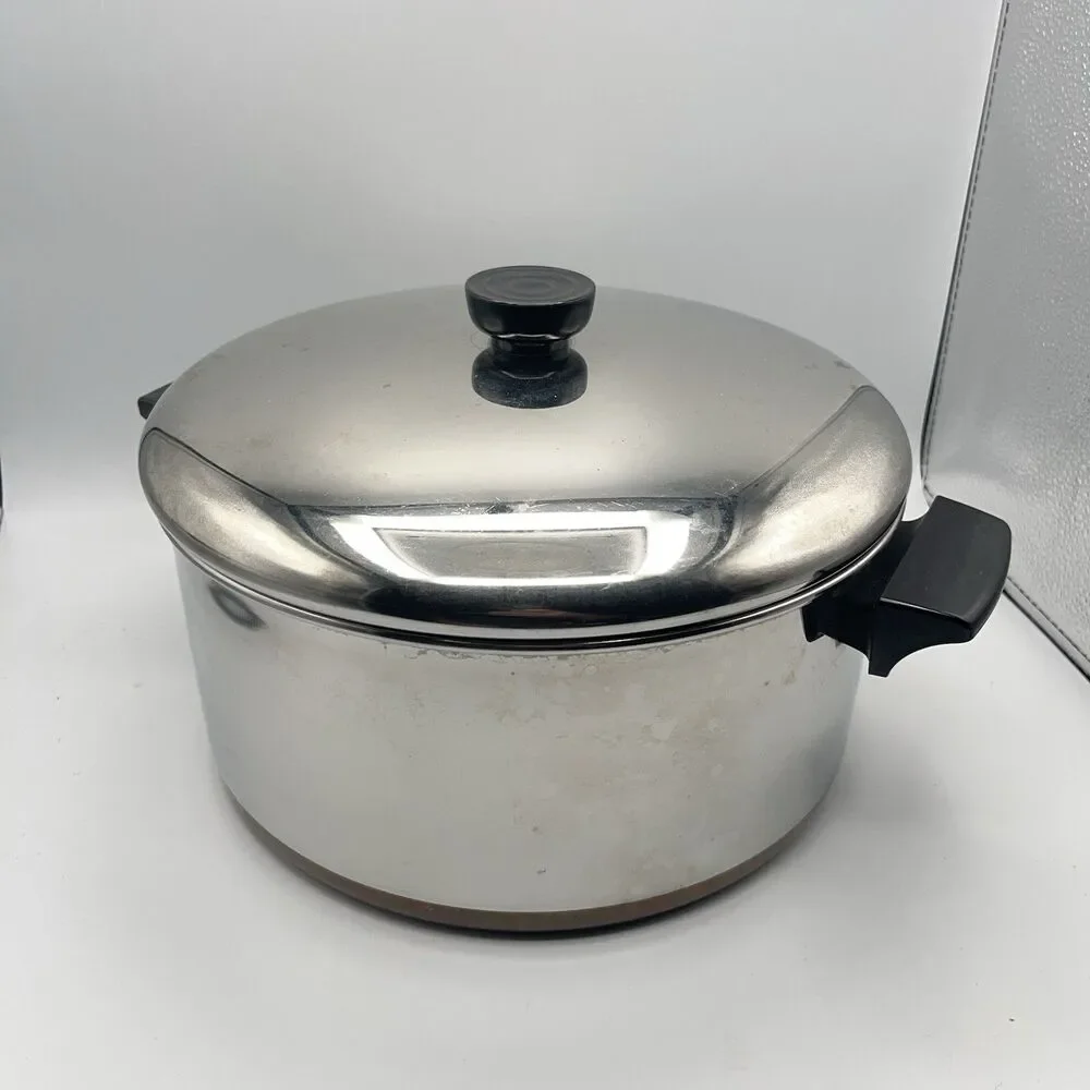 Vtg REVERE WARE 6 Qt 891 STOCK POT w/ LID Stainless w/ Copper Bottom CLINTON ILL